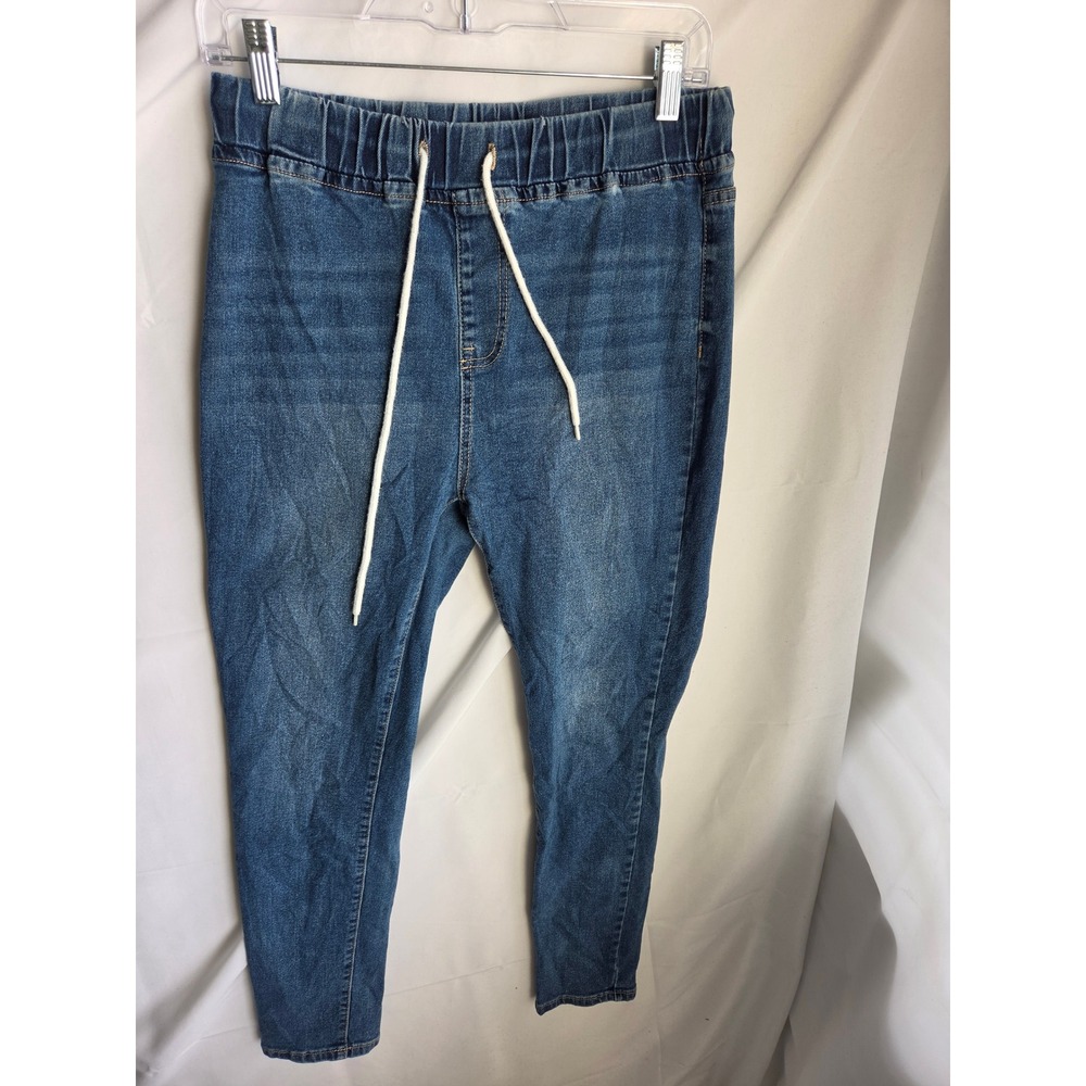 SHEIN Womens Medium Wash Denim Joggers Elastic Waist Drawstring Jeans